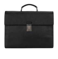 Large Saffiano Briefcase, Mens, Leather, Black, 134, 2*